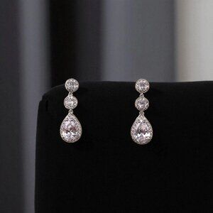 CZ Diamond Simulant Teardrop Earrings White Gold Plated